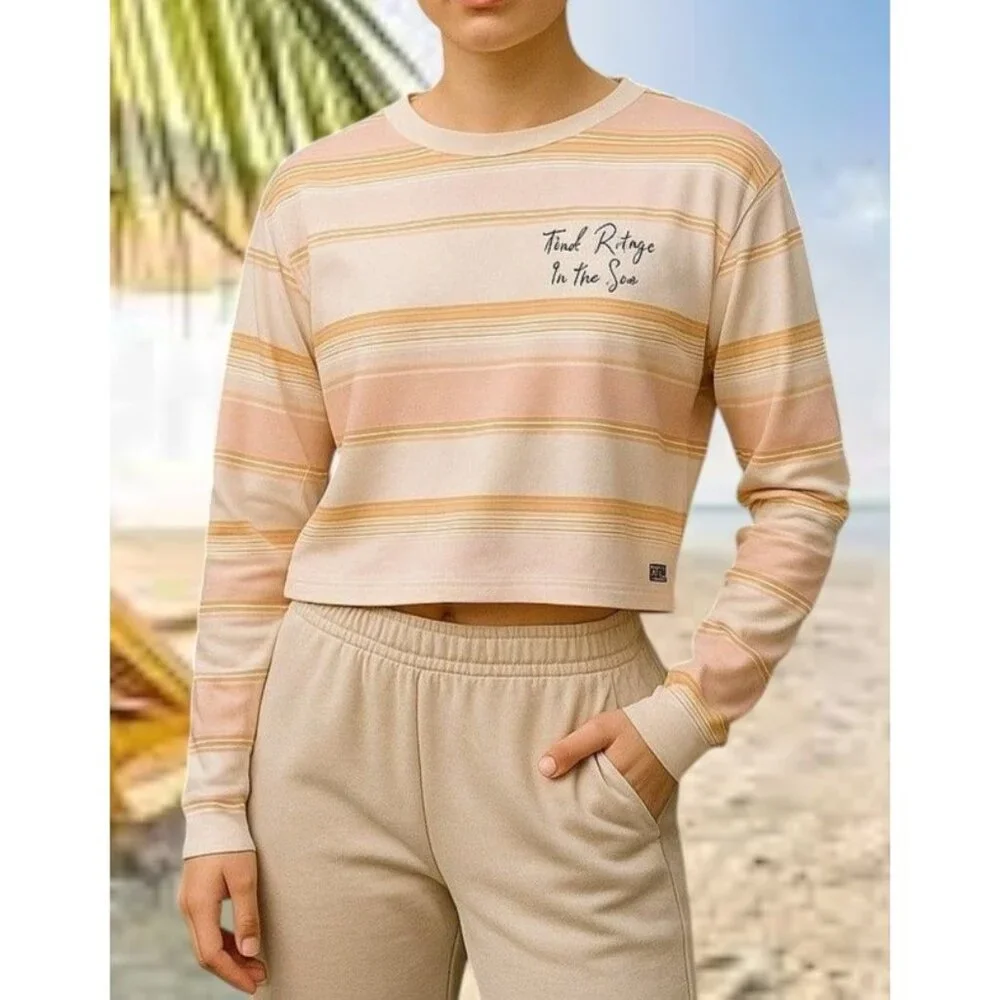 Salty Crew Long Sleeve Top Girls Large Striped Cream Refuge To Sea Beach READ